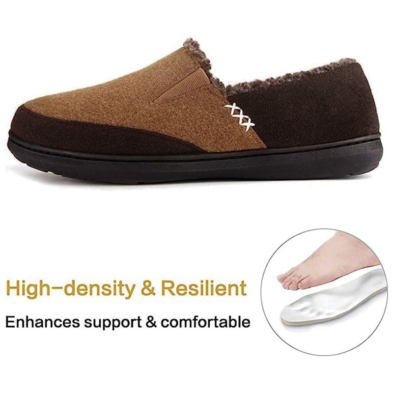 Zigzagger Men's Comfy Wool Slippers Indoor Outdoor House Shoes, Warm Soft Fur Fuzzy Fleece Lined Memory Foam Sole with Suede Upper,Coffee,12 US - Image 3